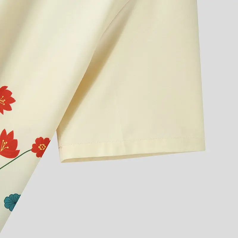 Relaxed Ivory Floral Button-Down Shirt