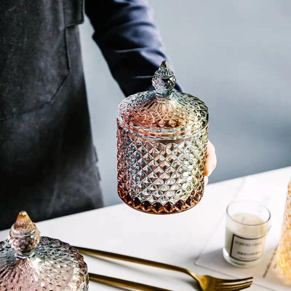 Luxe Diamond-Cut Glass Storage Jar