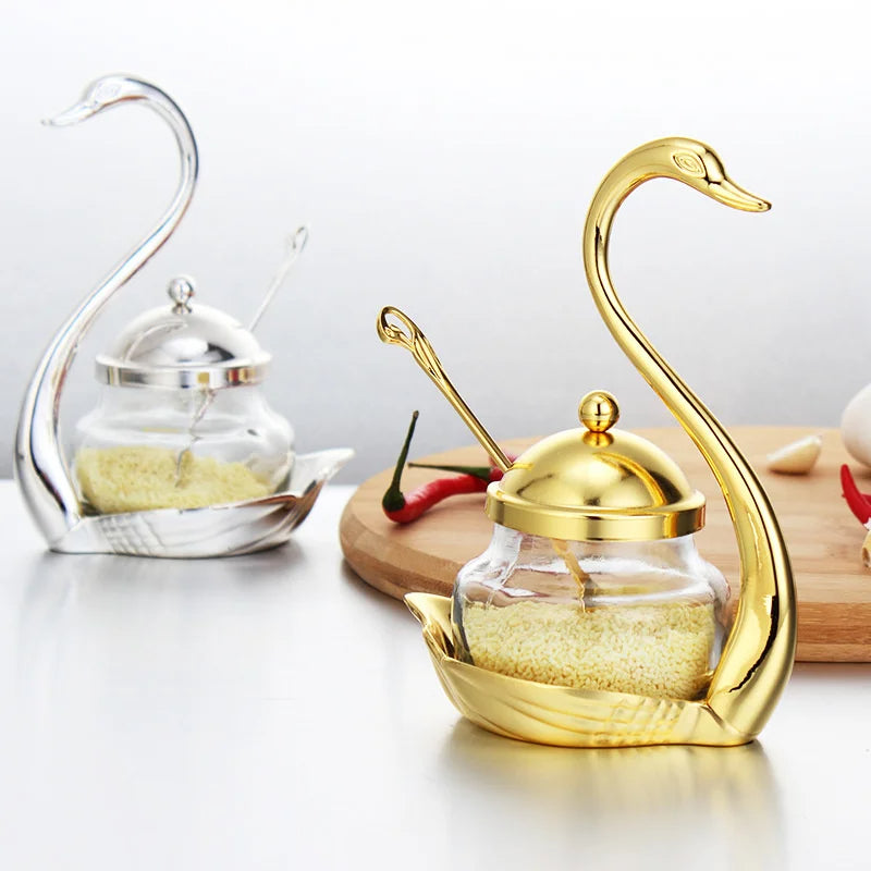 Elegant Swan Spice Jar Set