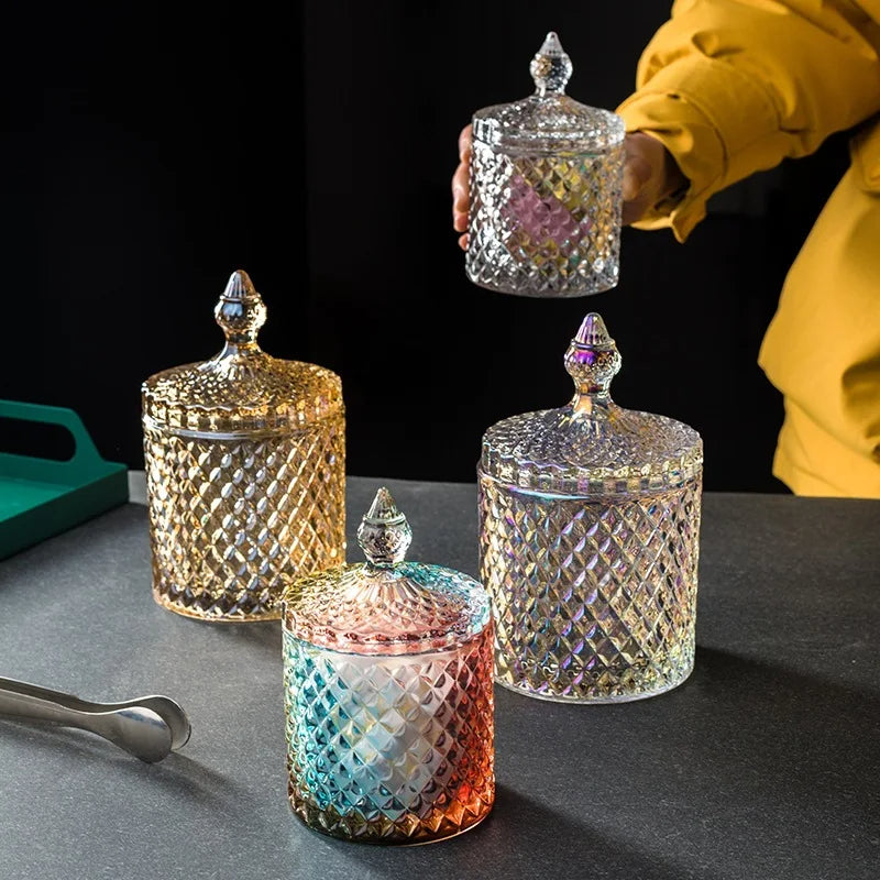 Luxe Diamond-Cut Glass Storage Jar