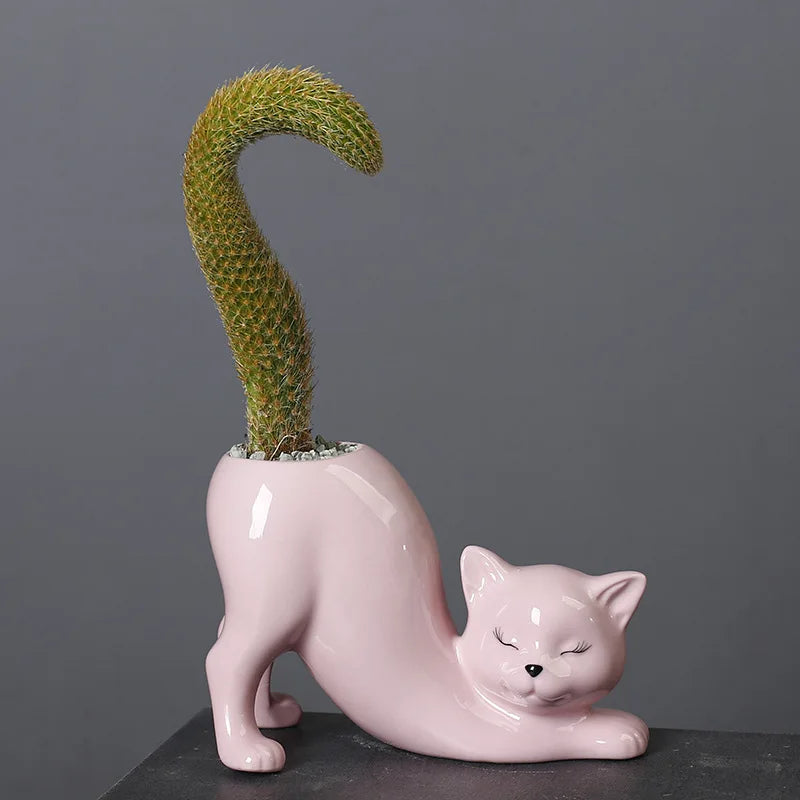 Floral Feline Cat Tail Planter