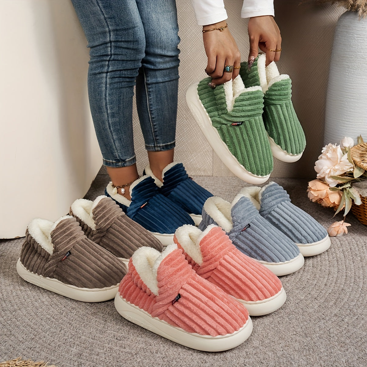Alpine Plush Ribbed Slippers