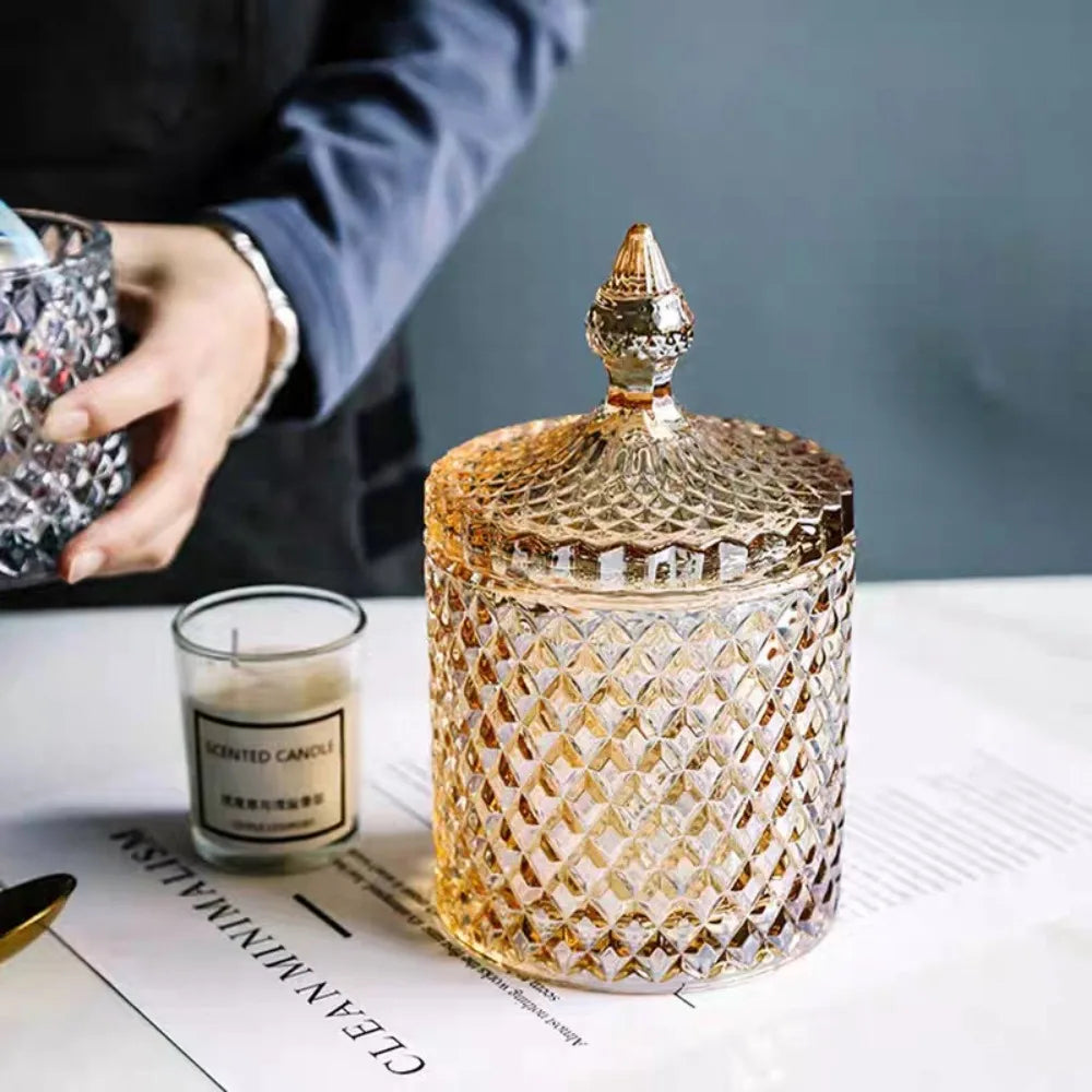 Luxe Diamond-Cut Glass Storage Jar