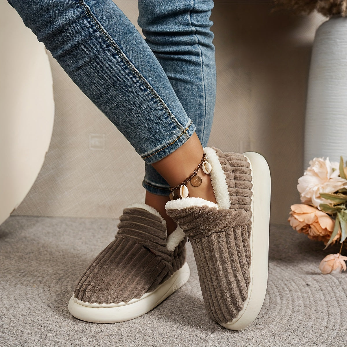 Alpine Plush Ribbed Slippers