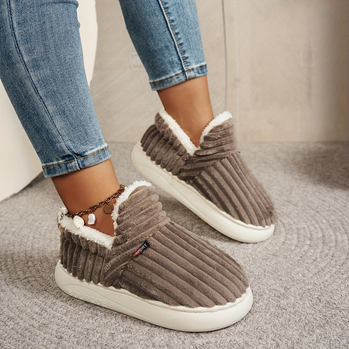 Alpine Plush Ribbed Slippers