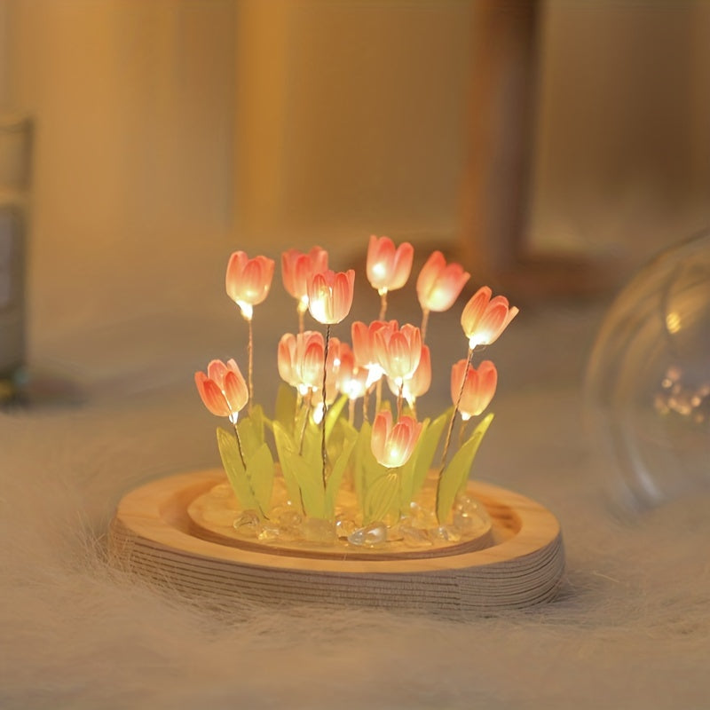 Luminous Tulips in Glass Dome