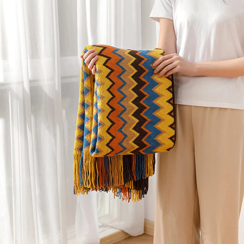 Bohemian Stripe Tassel Throw Blanket