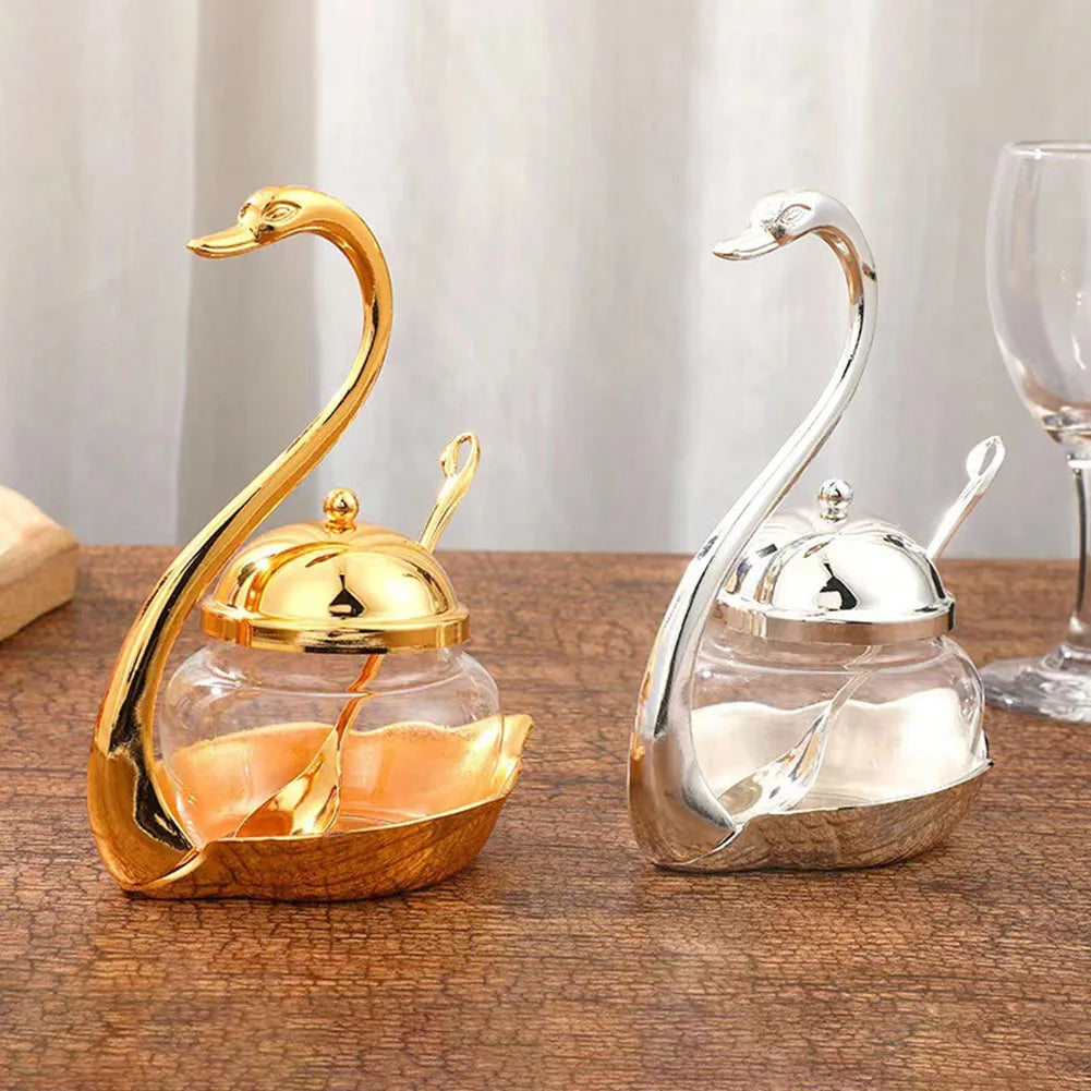 Elegant Swan Spice Jar Set