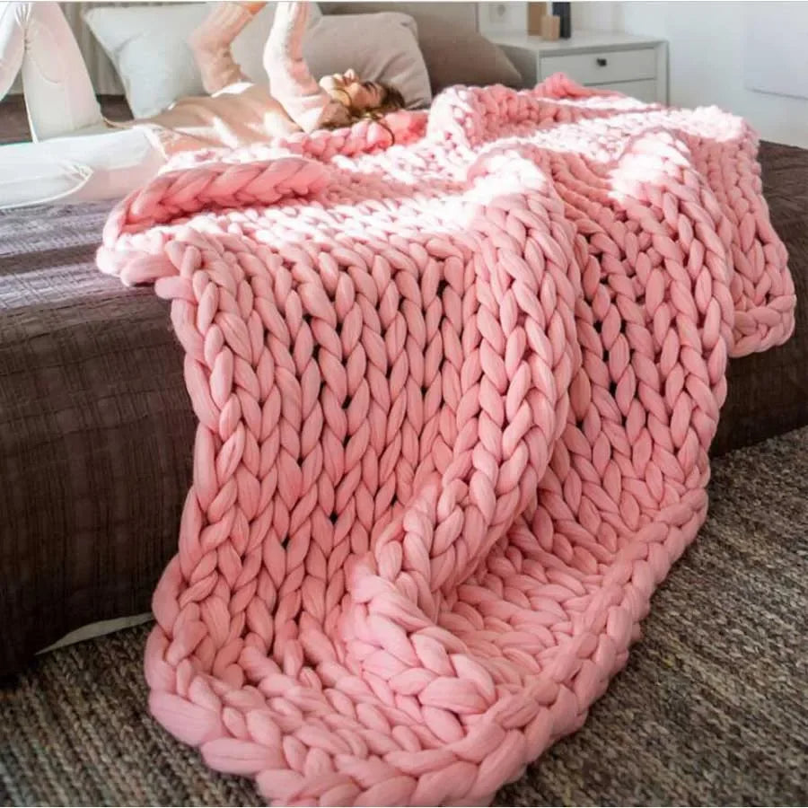 Chenille Thick-Knit Wool Throw Blanket