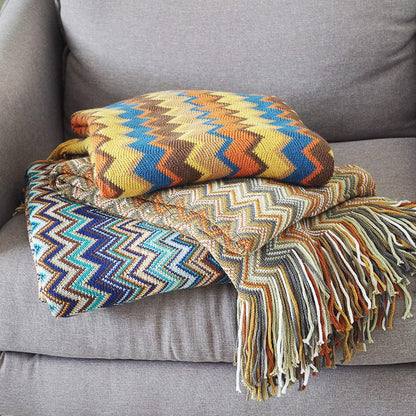 Bohemian Stripe Tassel Throw Blanket