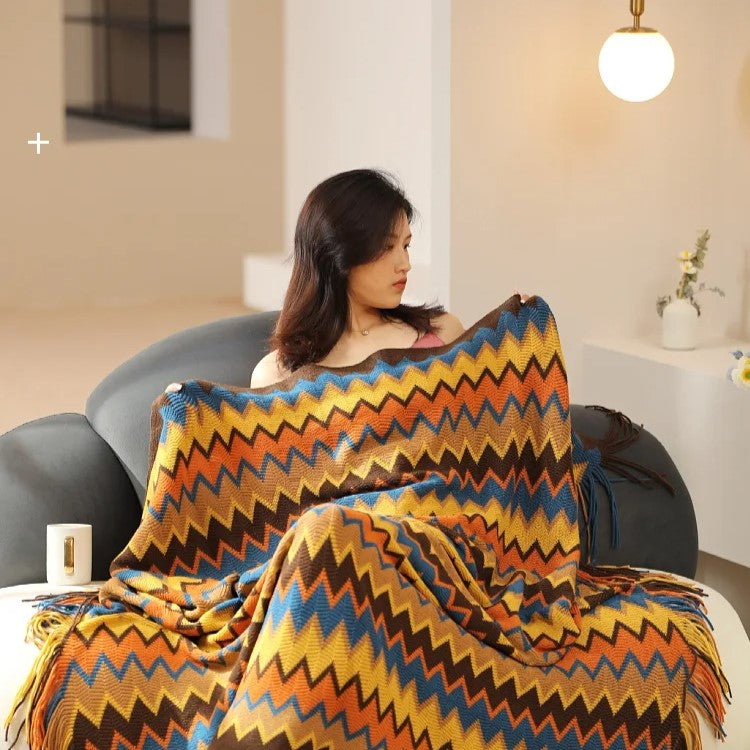 Bohemian Stripe Tassel Throw Blanket