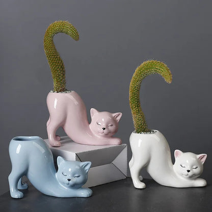 Floral Feline Cat Tail Planter