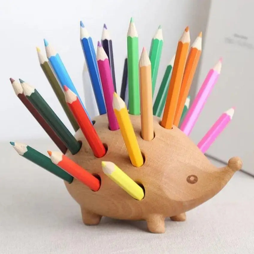 Wooden Hedgehog Pen Holder