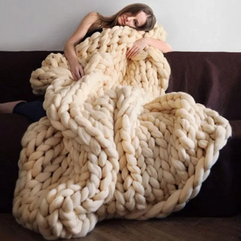 Chenille Thick-Knit Wool Throw Blanket