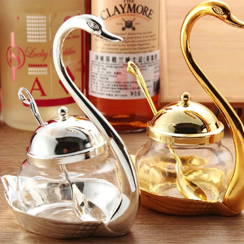 Elegant Swan Spice Jar Set