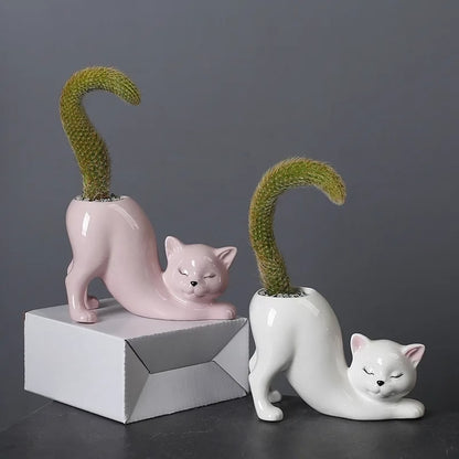 Floral Feline Cat Tail Planter