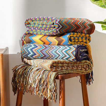 Bohemian Stripe Tassel Throw Blanket