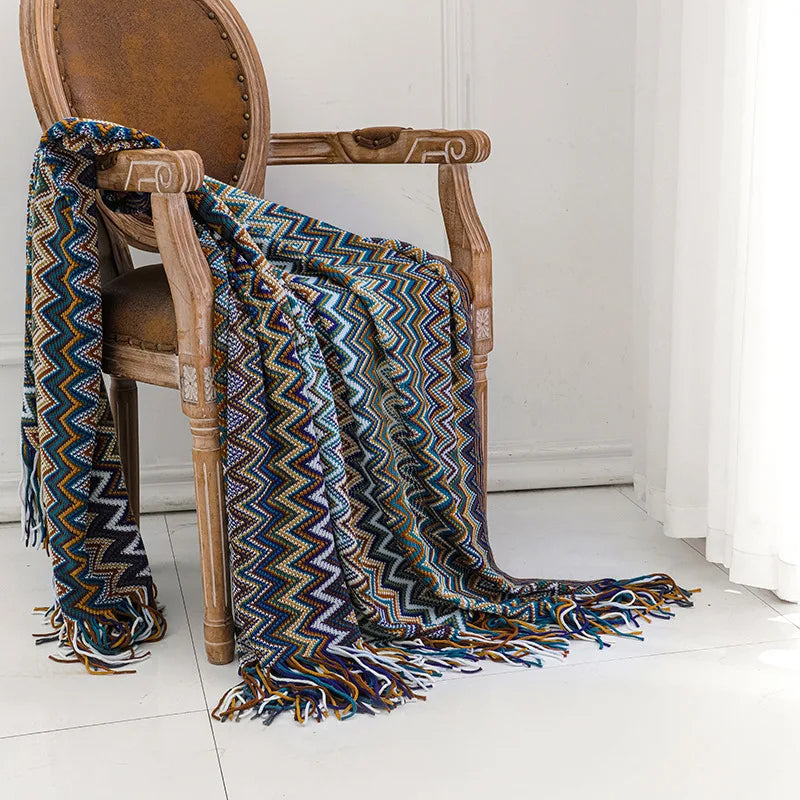 Bohemian Stripe Tassel Throw Blanket