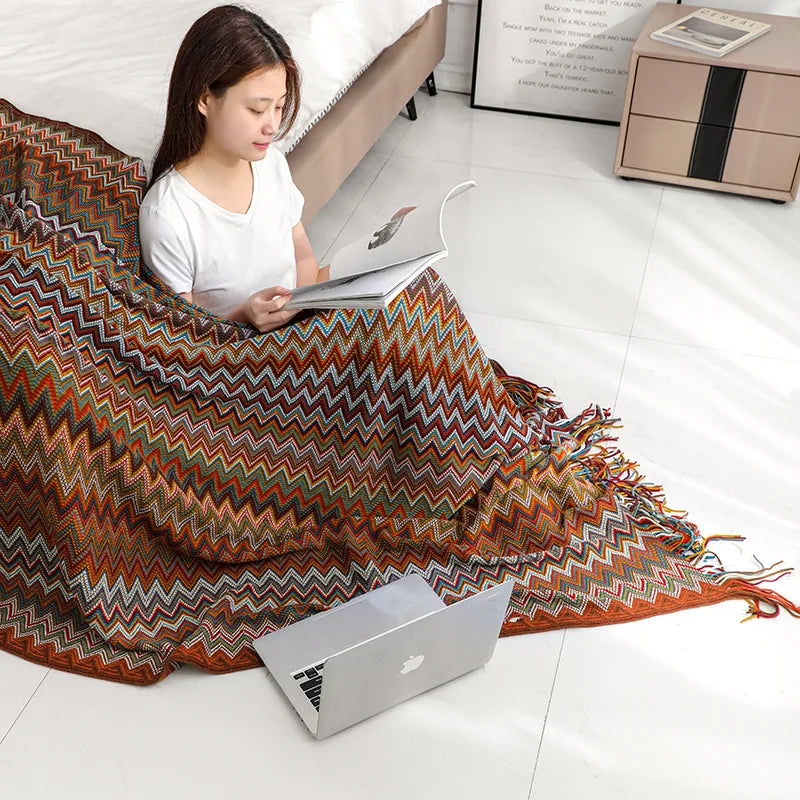 Bohemian Stripe Tassel Throw Blanket