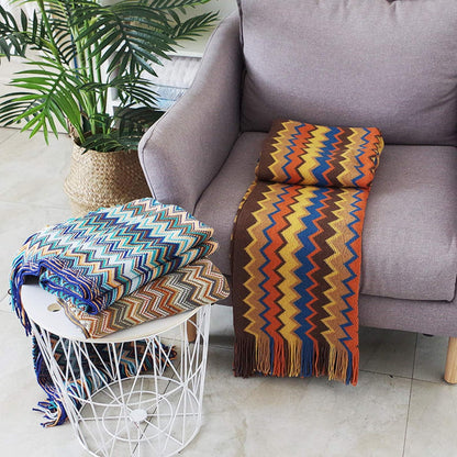 Bohemian Stripe Tassel Throw Blanket