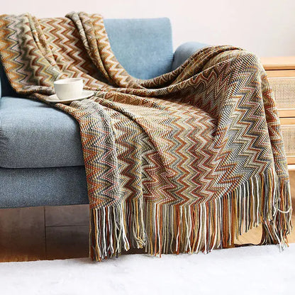 Bohemian Stripe Tassel Throw Blanket