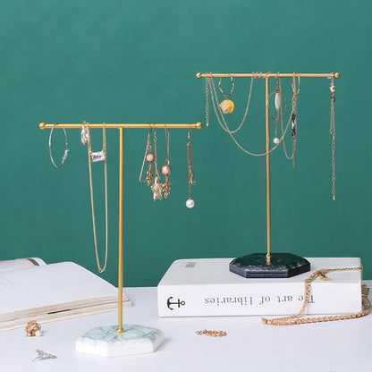 Marble & Gold T-Bar Jewelry Stand