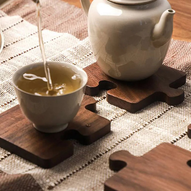 Elegantè Wooden Puzzle Coffee Coaster Set