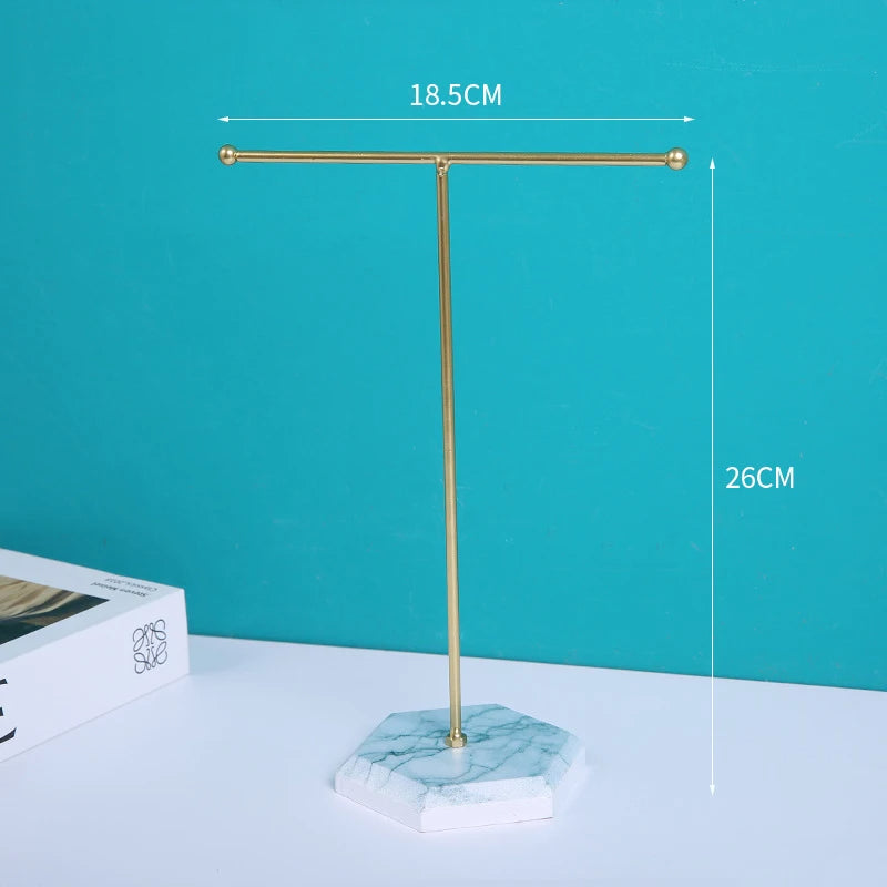 Marble & Gold T-Bar Jewelry Stand