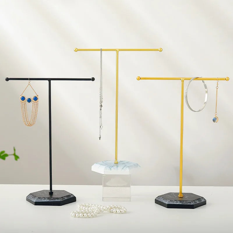 Marble & Gold T-Bar Jewelry Stand