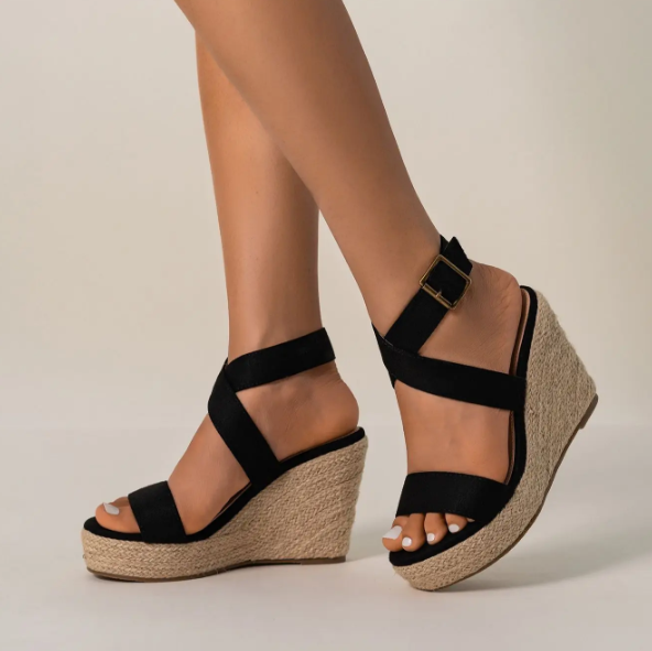 Chic Black Espadrille Wedges