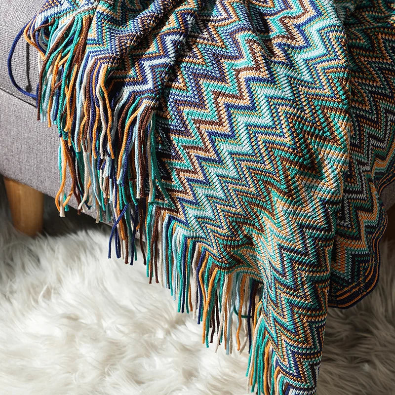 Bohemian Stripe Tassel Throw Blanket