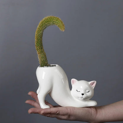 Floral Feline Cat Tail Planter