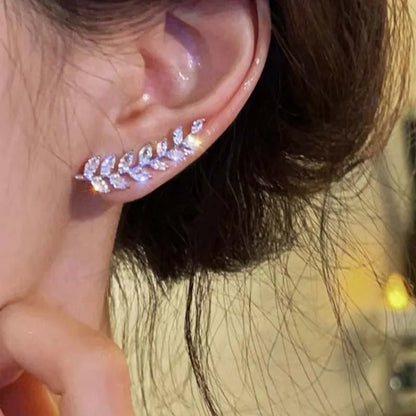 Studded Leaf Ear Climber Set