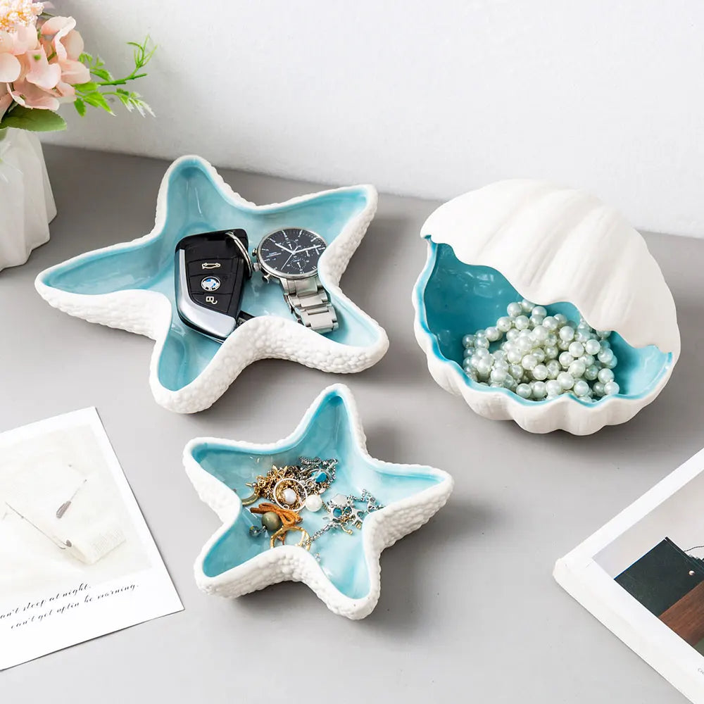 Coastal Charm Ceramic Shell Tray