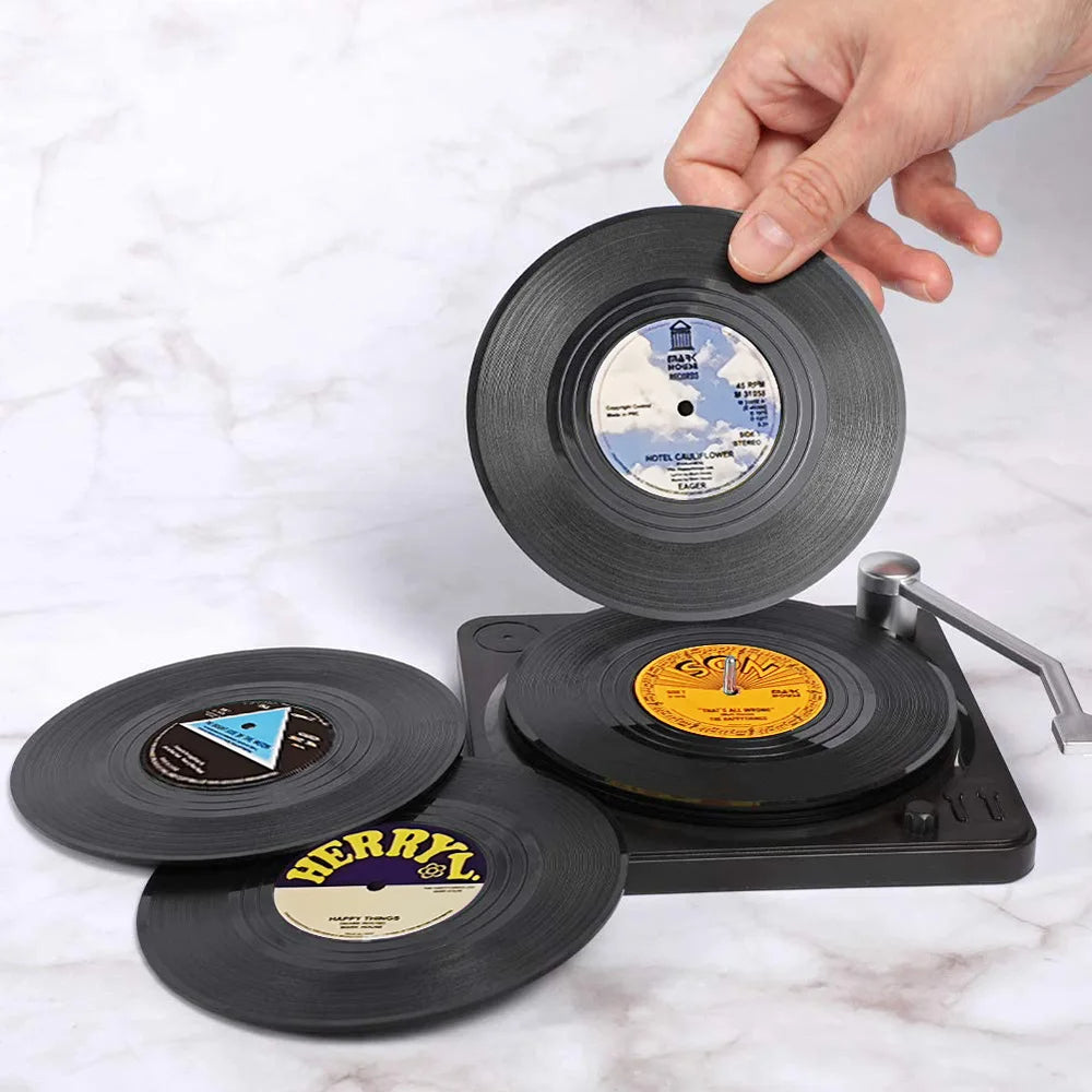 GrooveMaster Vinyl Record Coaster Set