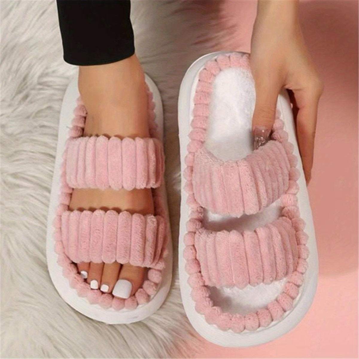 Heavenly Hues Plush Double Strap Slides