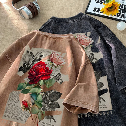 Vintage Rose Print Washed Tee