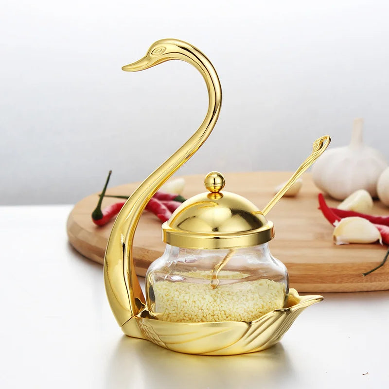 Elegant Swan Spice Jar Set