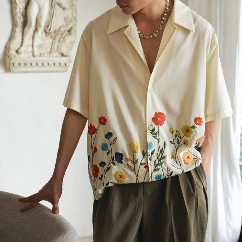 Relaxed Ivory Floral Button-Down Shirt