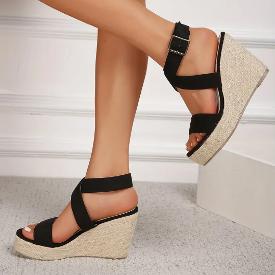 Chic Black Espadrille Wedges