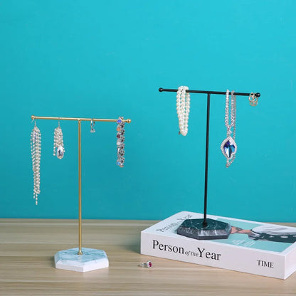 Marble & Gold T-Bar Jewelry Stand