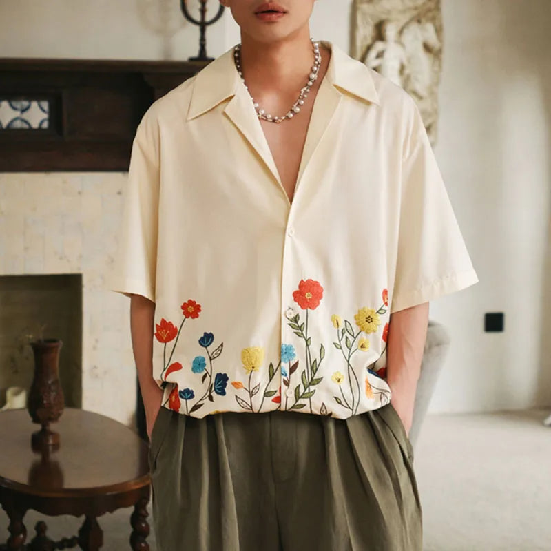 Relaxed Ivory Floral Button-Down Shirt