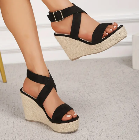 Chic Black Espadrille Wedges