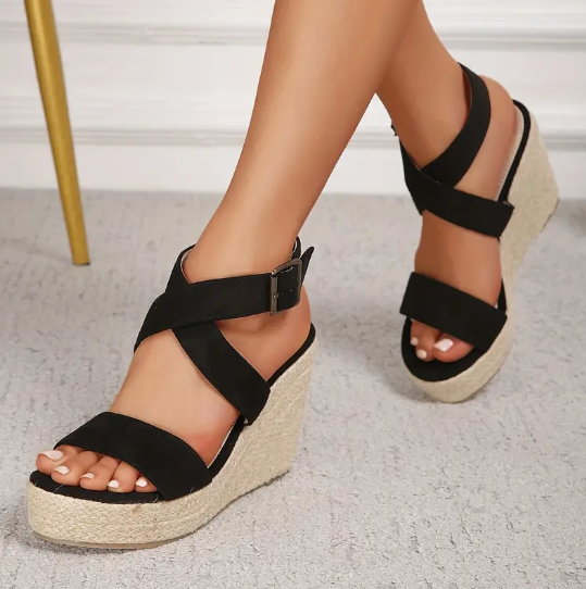 Chic Black Espadrille Wedges