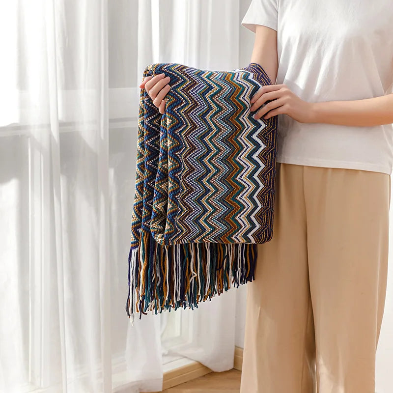 Bohemian Stripe Tassel Throw Blanket