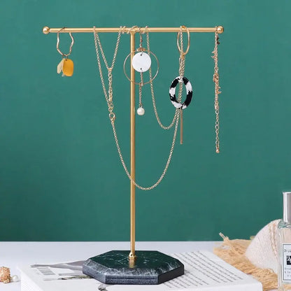 Marble & Gold T-Bar Jewelry Stand