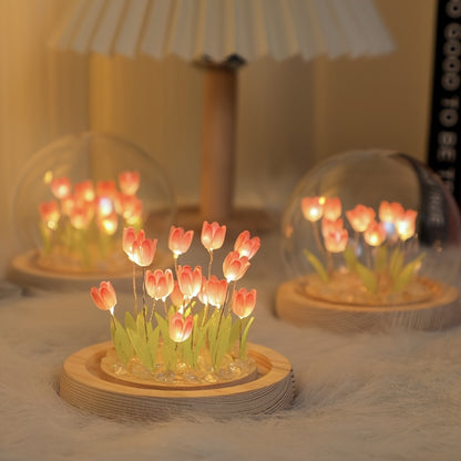 Luminous Tulips in Glass Dome