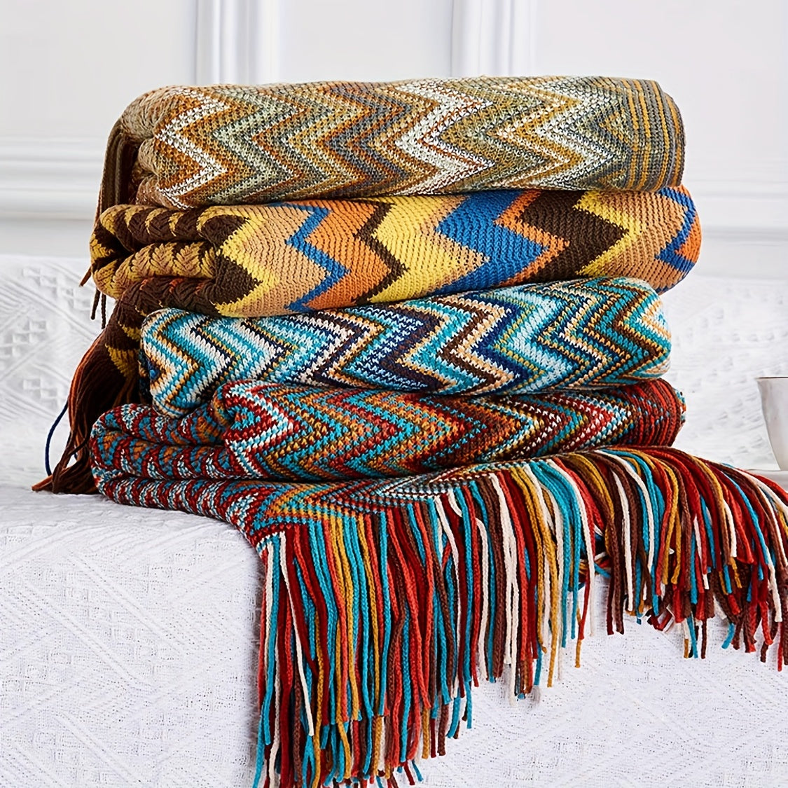 Bohemian Stripe Tassel Throw Blanket